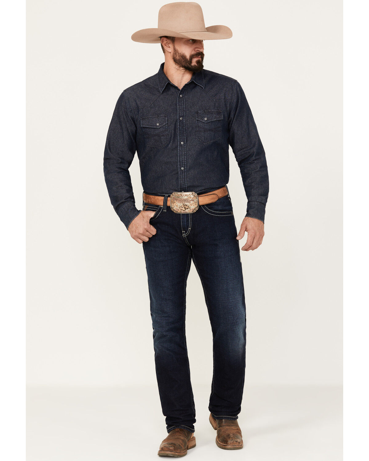 Image #1 - Ariat Men's M8 Ricardo Memphis Dark Wash Modern Slim Stretch Denim Jeans, Blue, hi-res