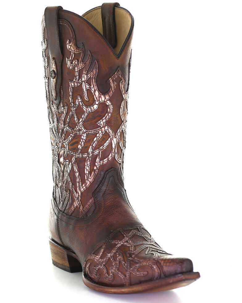 Corral Men's Overlay & Embroidery Western Boots - Snip Toe, Brown, hi-res