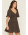 Image #2 - Yura Women's Floral Print Short Sleeve Smocked Mini Dress, Black, hi-res