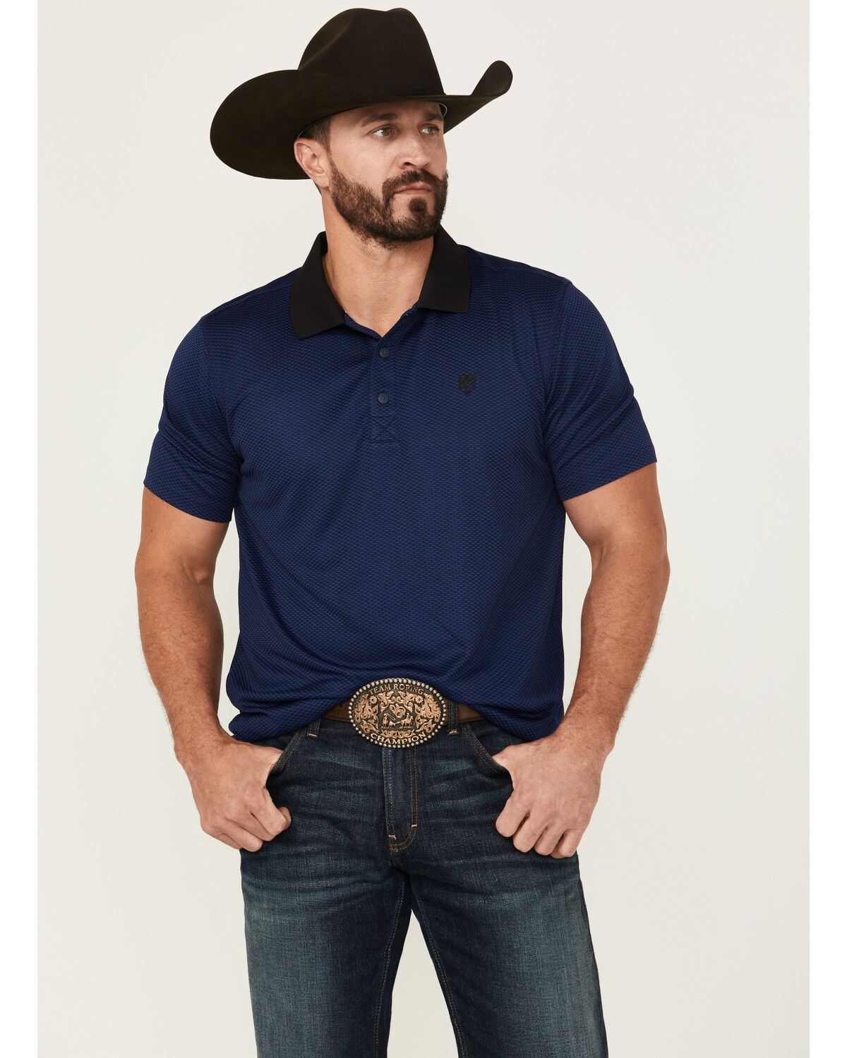 Image #1 - RANK 45® Men's Pickup Geo Print Short Sleeve Button-Down Polo Shirt, Blue, hi-res