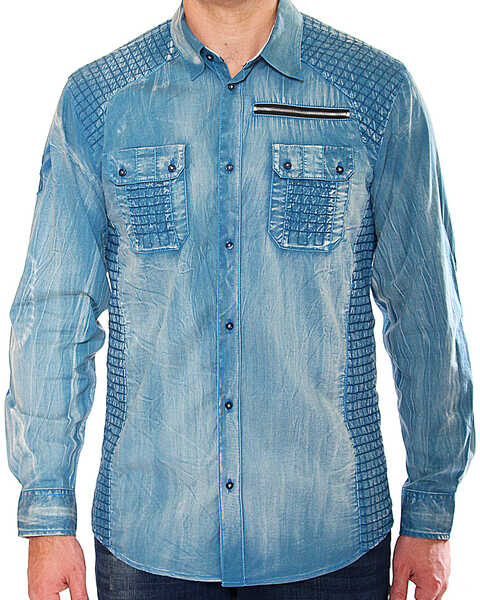Austin Season Men's Criss-Cross Pattern Long Sleeve Western Shirt , Blue, hi-res