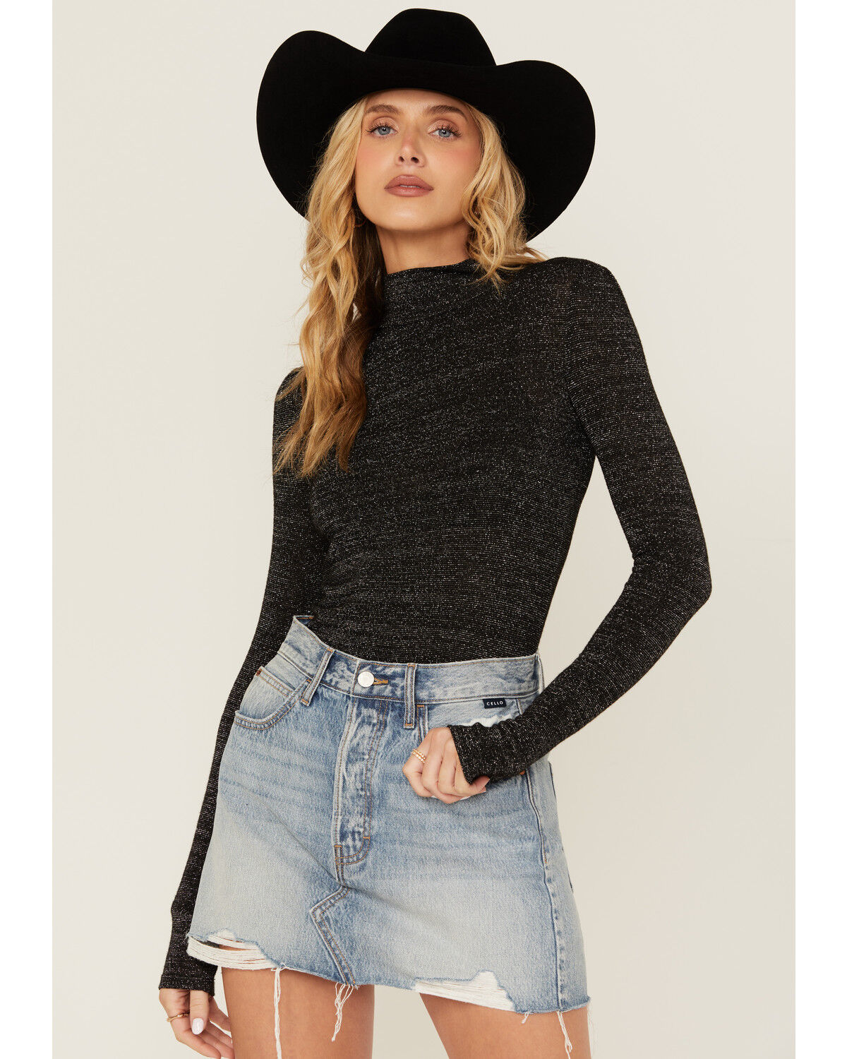 Image #1 - Rock & Roll Denim Women's Lurex Long Sleeve Top, , hi-res