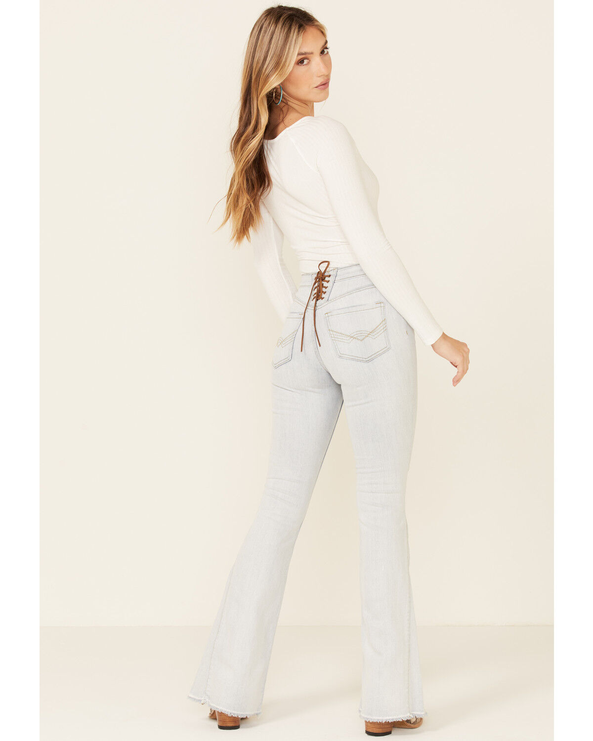 Image #5 - Idyllwind Women's Light Wash Friendship High Rise Flare Jeans, Light Blue, hi-res
