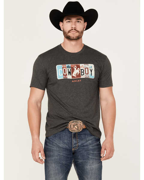 Ariat Men's License Plate Cowboy Short Sleeve Graphic T-Shirt, Charcoal, hi-res