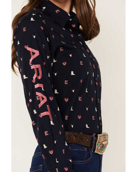 Image #3 - Ariat Women's Love Team Kirby Stretch Long Sleeve Button Down Western Shirt, Navy, hi-res