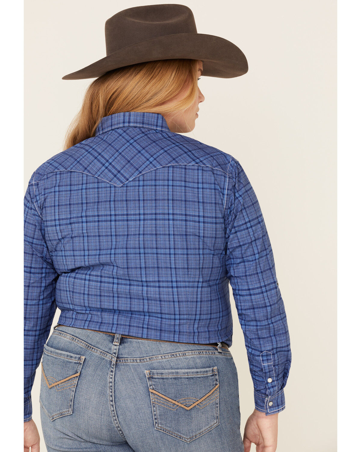 Image #5 - Rough Stock by Panhandle Women's Carrigan Plaid Print Long Sleeve Western Shirt - Plus, Blue, hi-res