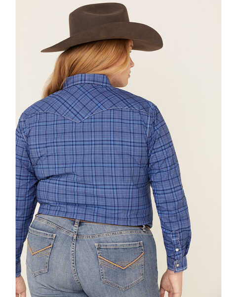 Rough Stock by Panhandle Women's Carrigan Classic Plaid Long Sleeve Western Shirt - Plus, Blue, hi-res