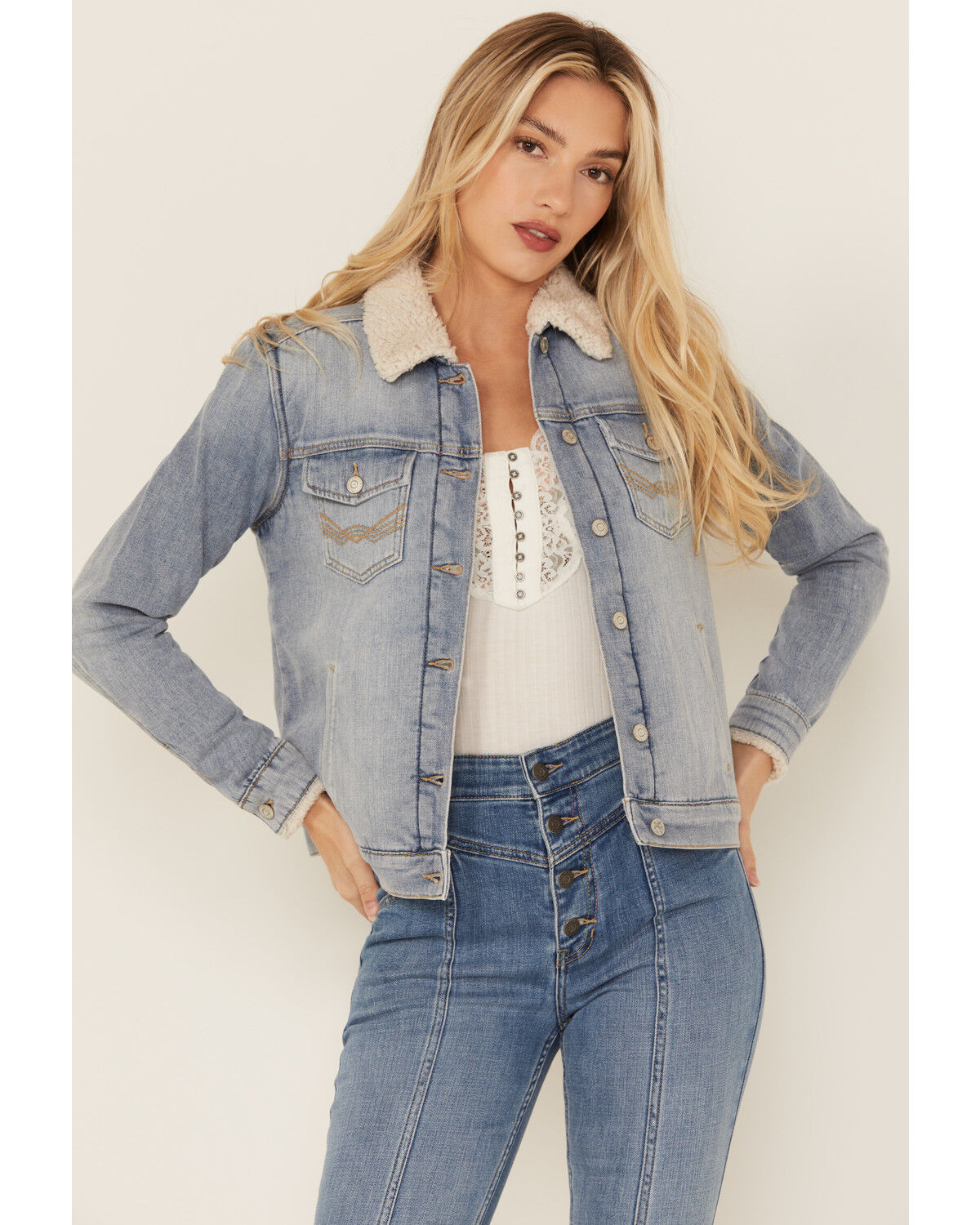 Image #1 - Idyllwind Women's Edgewood Sherpa Lined Denim Jacket, Dark Wash, hi-res