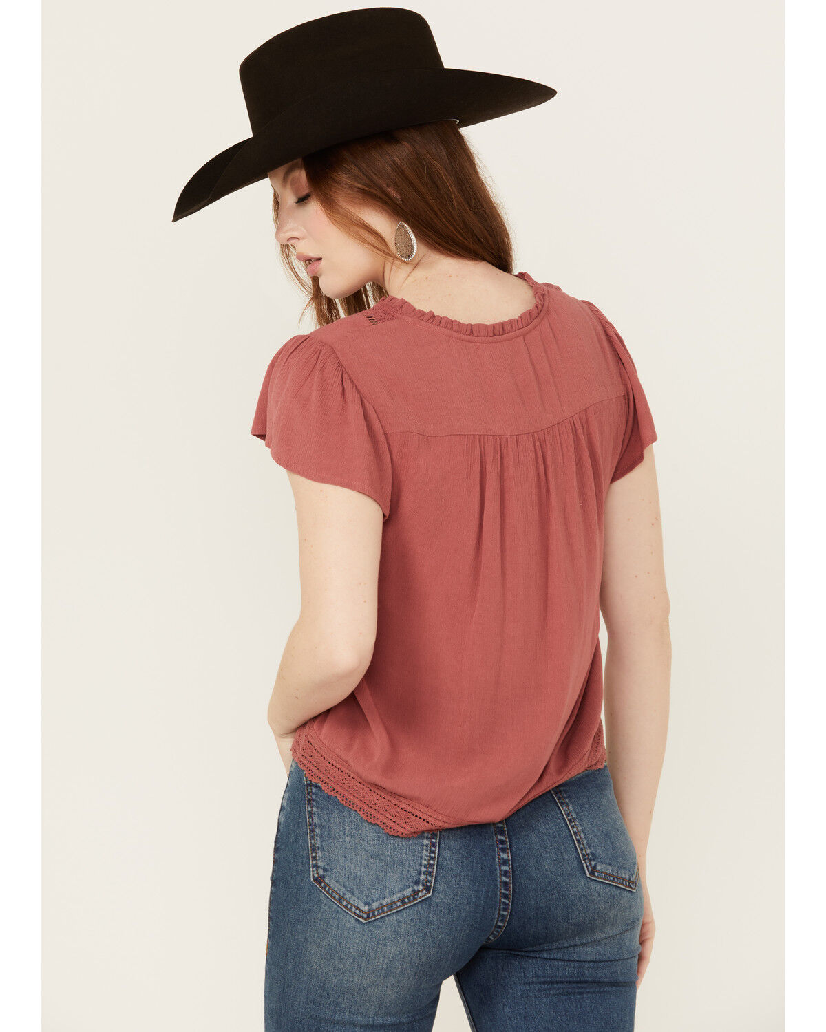 Image #4 - Jolt Women's Lace Trim Flutter Short Sleeve Top, , hi-res