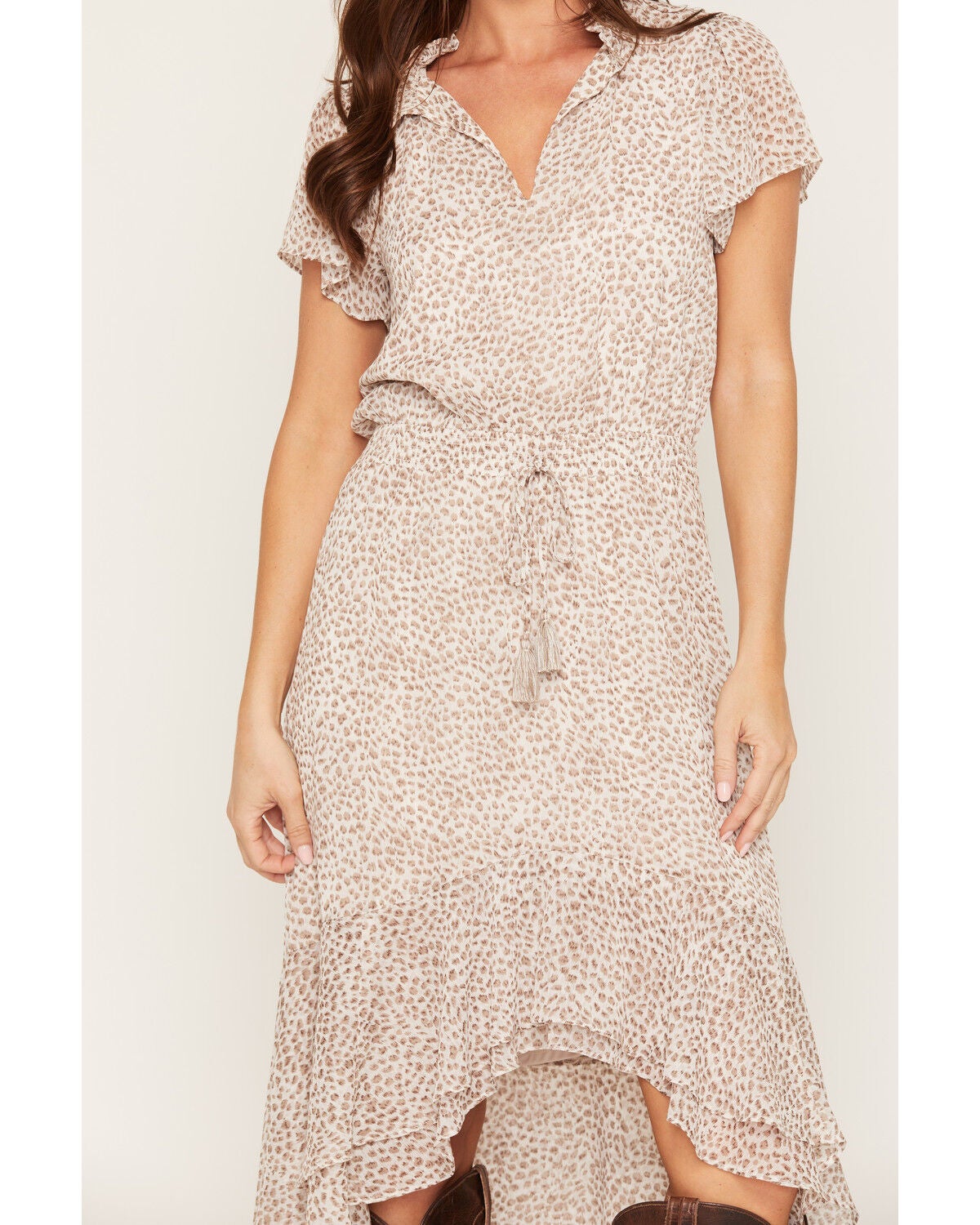 Image #3 - Lovestitch Women's Leopard Print Short Sleeve High-Low Midi Dress, Ivory, hi-res