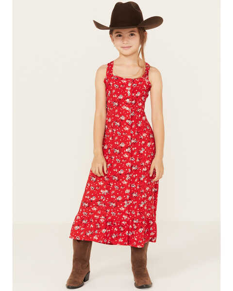 Cotton & Rye Girls' Ditsy Button-Down Dress, Red, hi-res