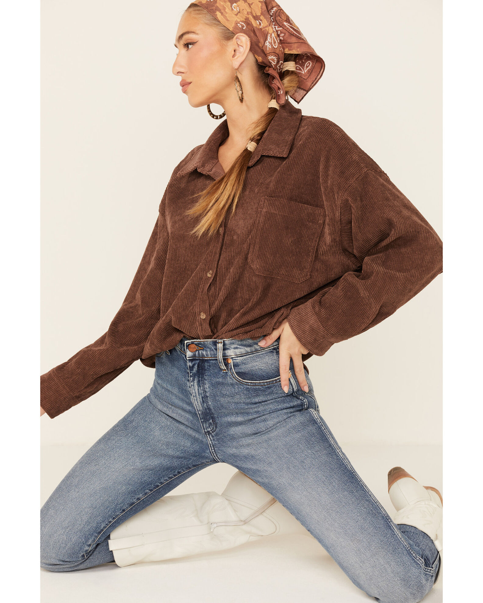 Wishlist Women's Oversized Long Sleeve Button-Down Western Shirt - Country  Outfitter
