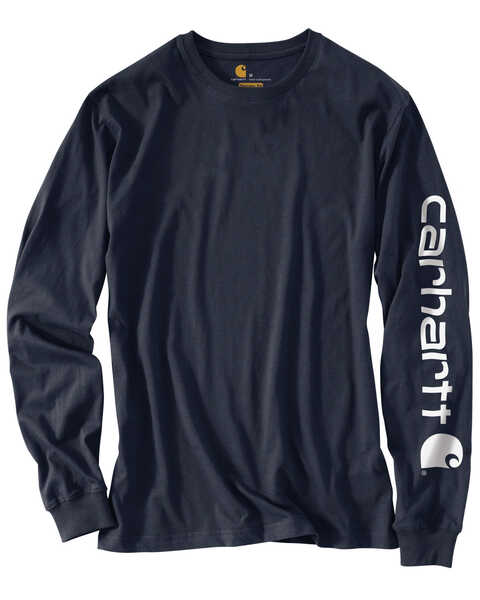Image #1 - Carhartt Men's Loose Fit Heavyweight Long Sleeve Logo Graphic Work T-Shirt, Navy, hi-res