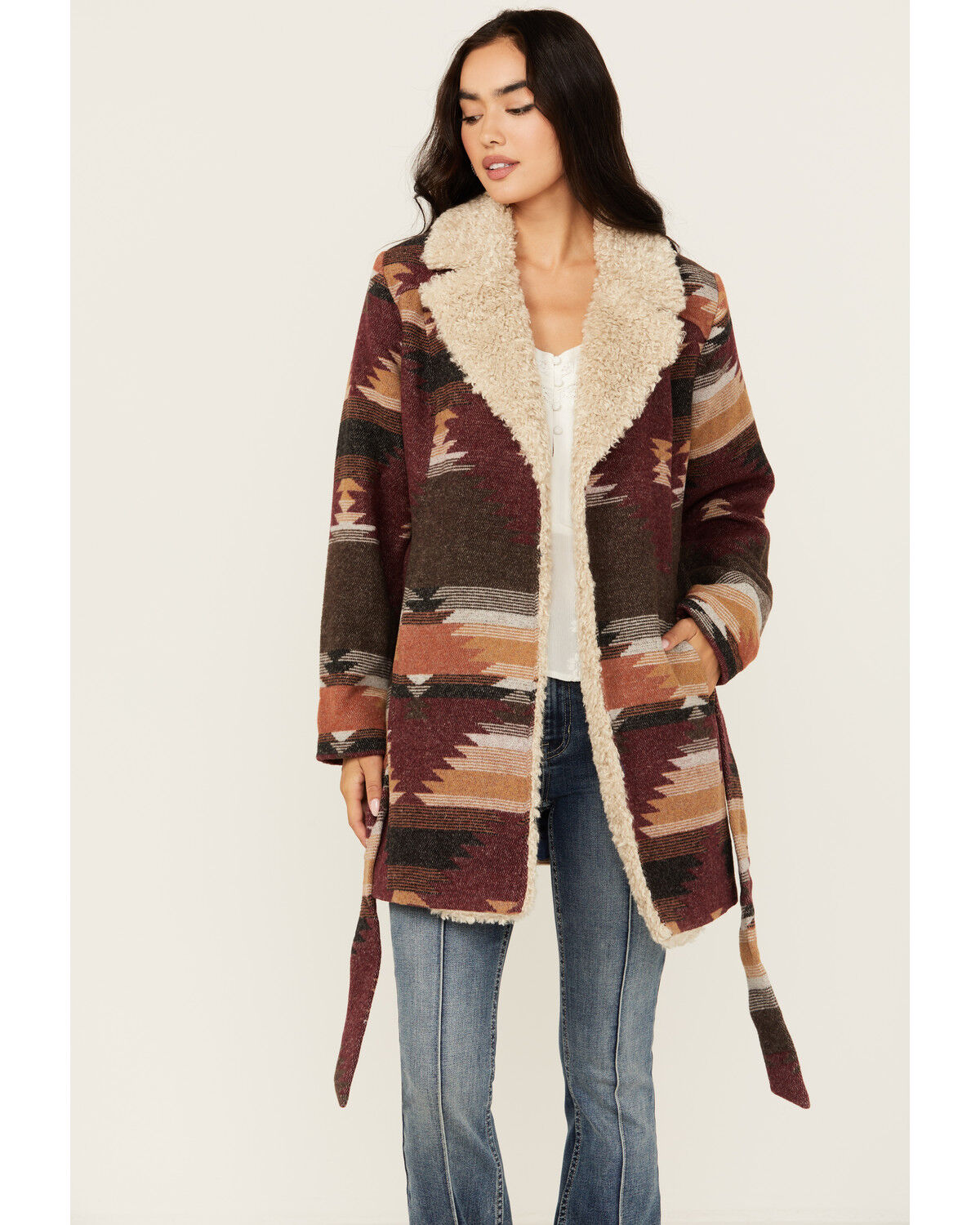 Image #2 - Idyllwind Women's Lynn Southwestern Print Faux Fur Collar Shacket, Dark Brown, hi-res