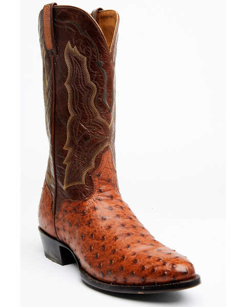 Image #1 - El Dorado Men's Exotic Full-Quill Ostrich Skin Western Boots - Medium Toe, Cognac, hi-res