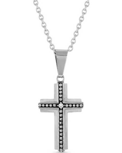 Montana Silversmiths Men's Ingrained in Faith Cross Necklace , Silver, hi-res