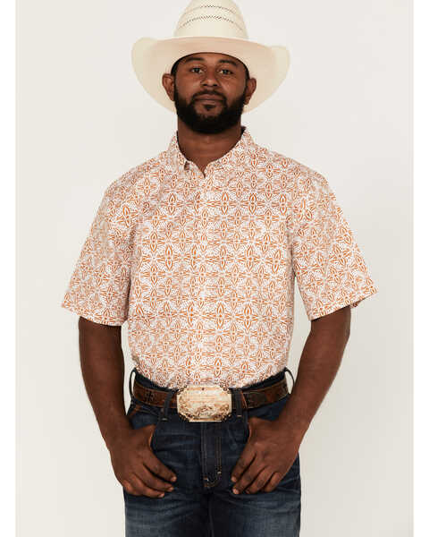 RANK 45® Men's Kickin Southwestern Print Short Sleeve Button-Down Western Shirt , Gold, hi-res