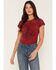 Image #1 - Shyanne Women's Long Live Cowboys Short Sleeve Graphic Tee, Red, hi-res