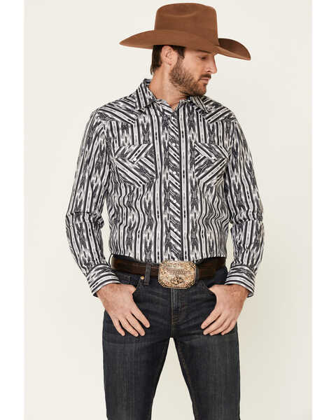 Image #1 - Rock & Roll Denim Men's Southwestern Striped Long Sleeve Snap Western Shirt , Black, hi-res