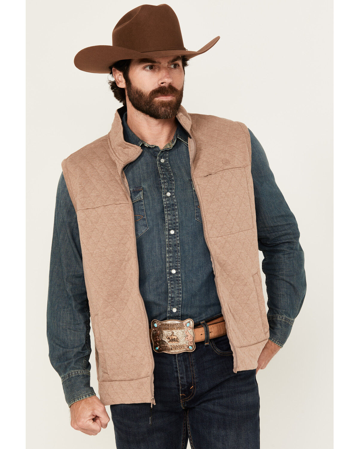 Image #1 - George Strait by Wrangler Men's Knit Vest, Taupe, hi-res