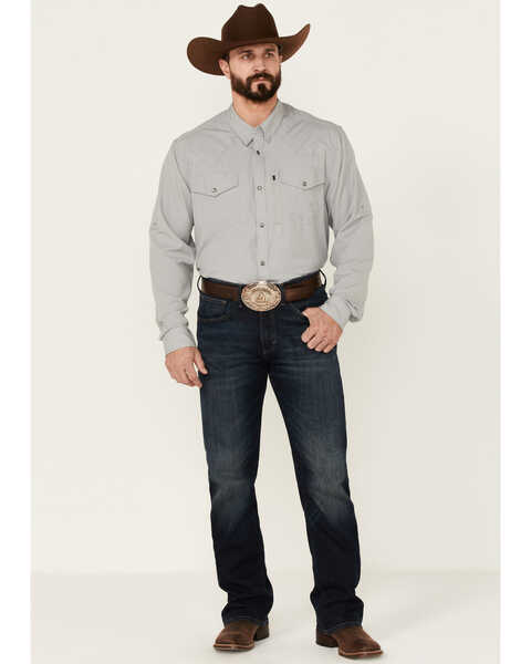 Image #2 - RANK 45® Men's Roughie Performance Long Sleeve Snap Solid Western Shirt , Grey, hi-res