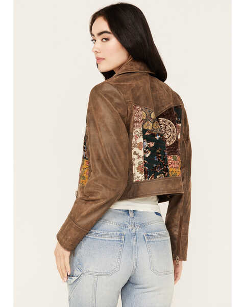 Image #4 - Cleo + Wolf Women's Patchwork Leather Moto Jacket, Brown, hi-res