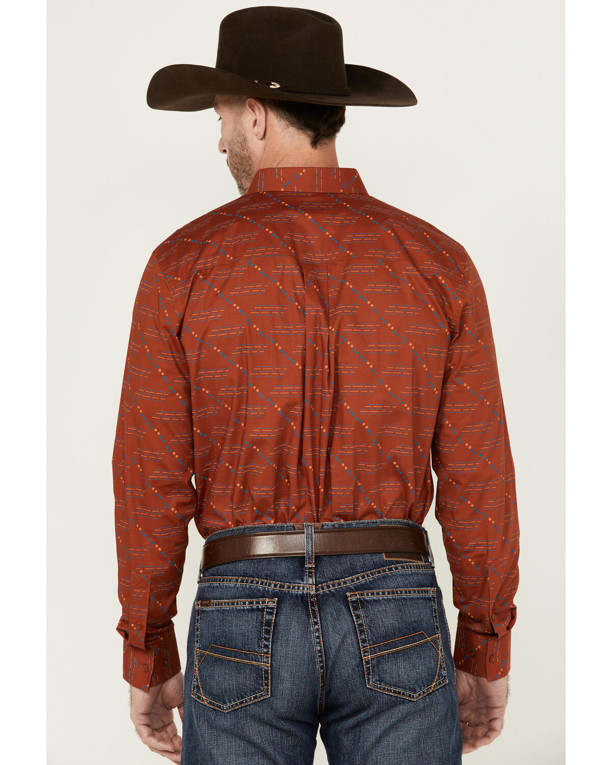 Image #4 - RANK 45® Men's Maputo Printed Long Sleeve Button-Down Performance Stretch Western Shirt, Dark Orange, hi-res