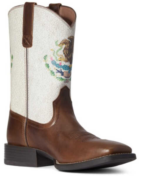 Image #1 - Ariat Men's Sport Orgullo Mexicano Western Performance Boots - Broad Square Toe, Brown, hi-res