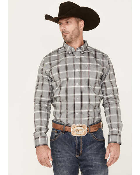 Cody James Men's Tall Pour Long Sleeve Plaid Print Button-Down Stretch Western Shirt, Grey, hi-res