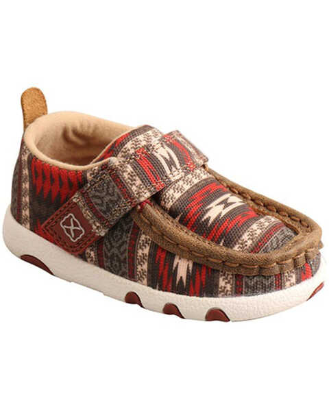 Twisted X Infant Hooey Southwestern Print Driving Shoes - Moc Toe, Red, hi-res