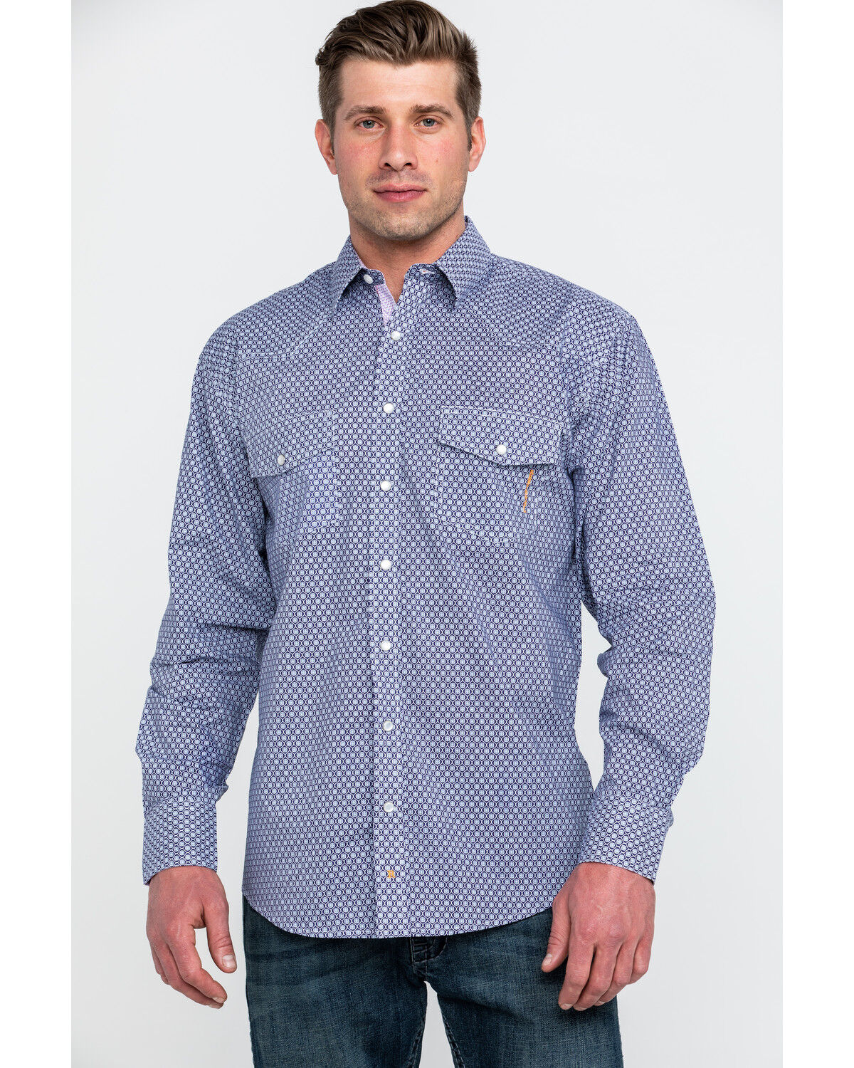 Image #5 - Resistol Men's Suffolk Geo Print Long Sleeve Western Shirt, Purple, hi-res