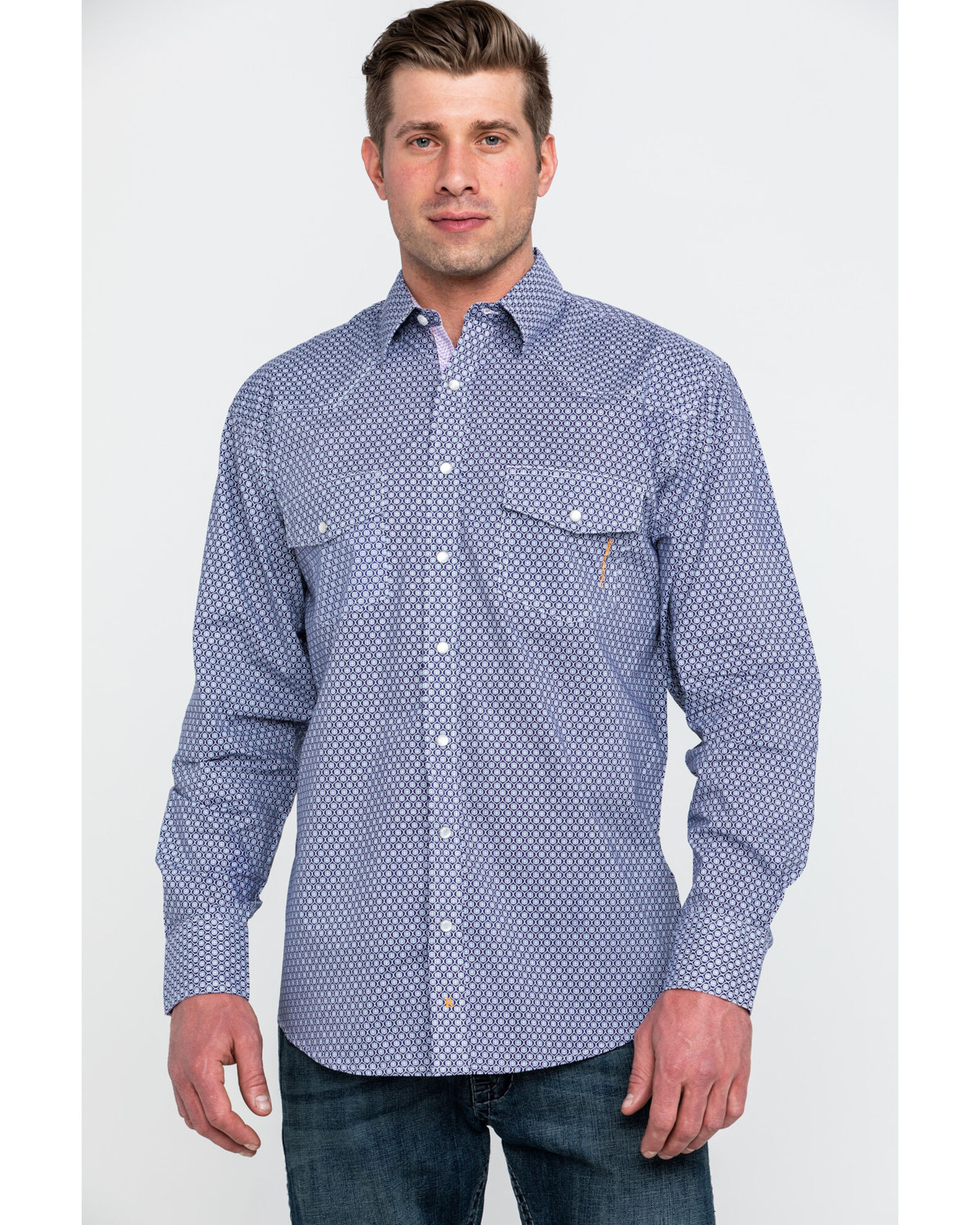 Image #5 - Resistol Men's Suffolk Geo Print Long Sleeve Western Shirt, Purple, hi-res