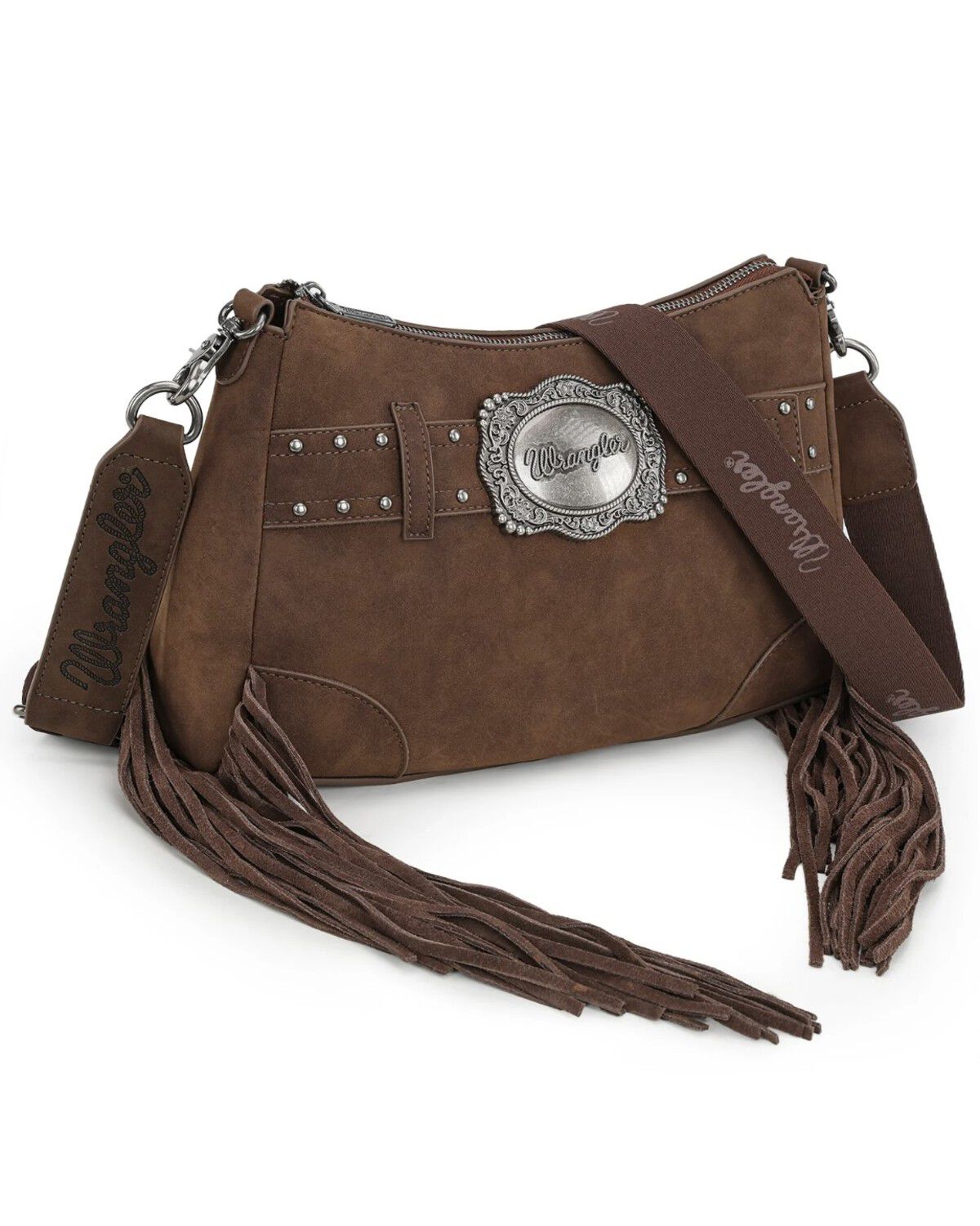 Wrangler Women's Fringe Buckle Hobo Bag, Coffee, hi-res