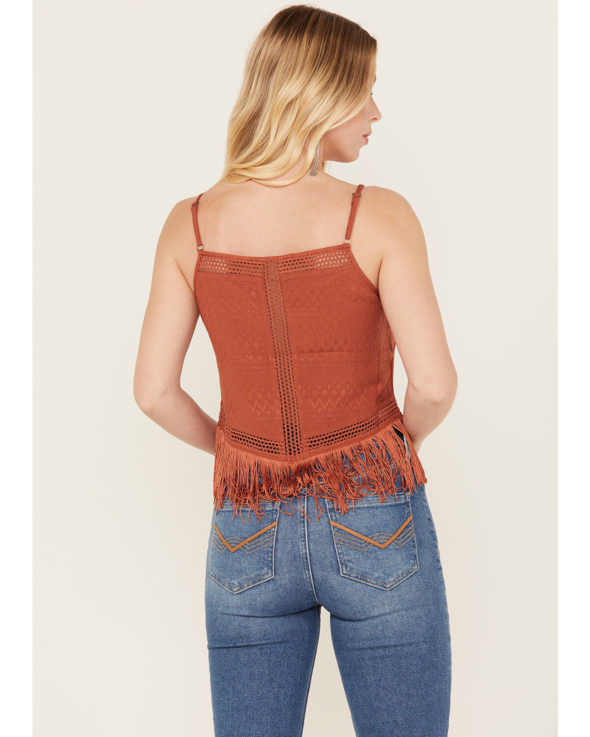 Image #4 - Idyllwind Women's Lace & Fringe Handkerchiefed Tank, Pecan, hi-res