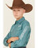 Image #2 - Wrangler Boys' Logo Sleeve Printed Long Sleeve Snap Western Shirt, Turquoise, hi-res