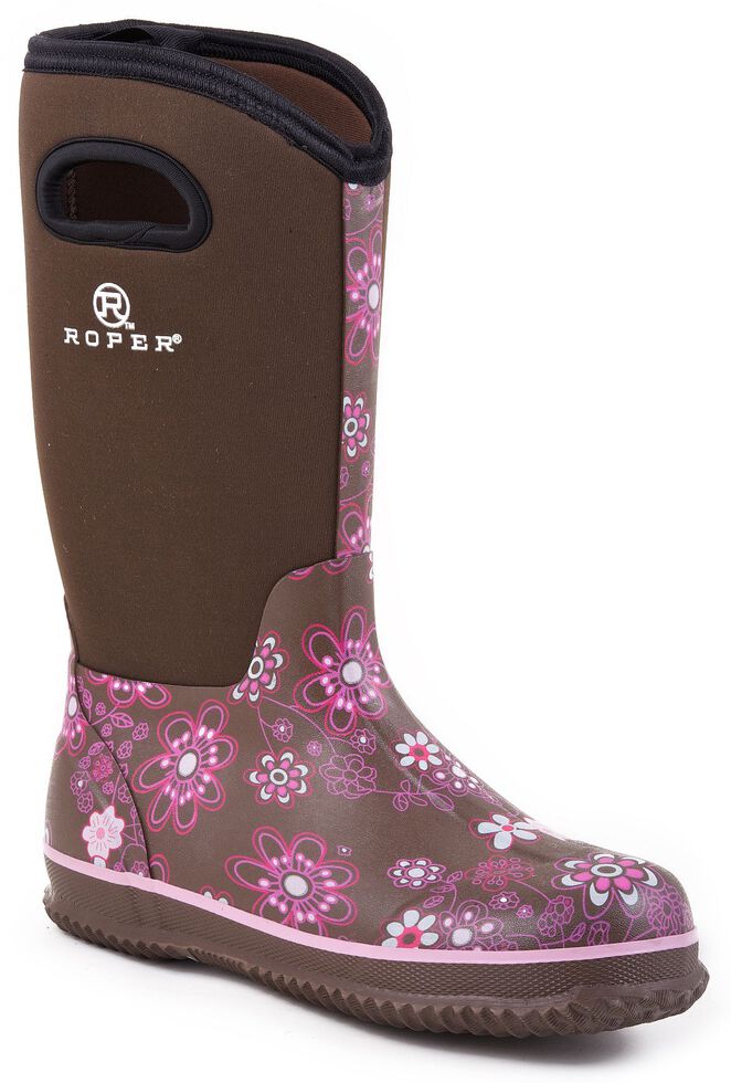 Roper Neoprene Shaft Rubber Boots - Round Toe, Brown, hi-res