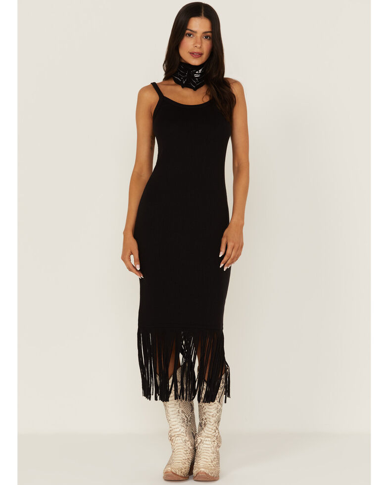 Idyllwind Women's Jewel Street Knit Fringe Dress, Black, hi-res