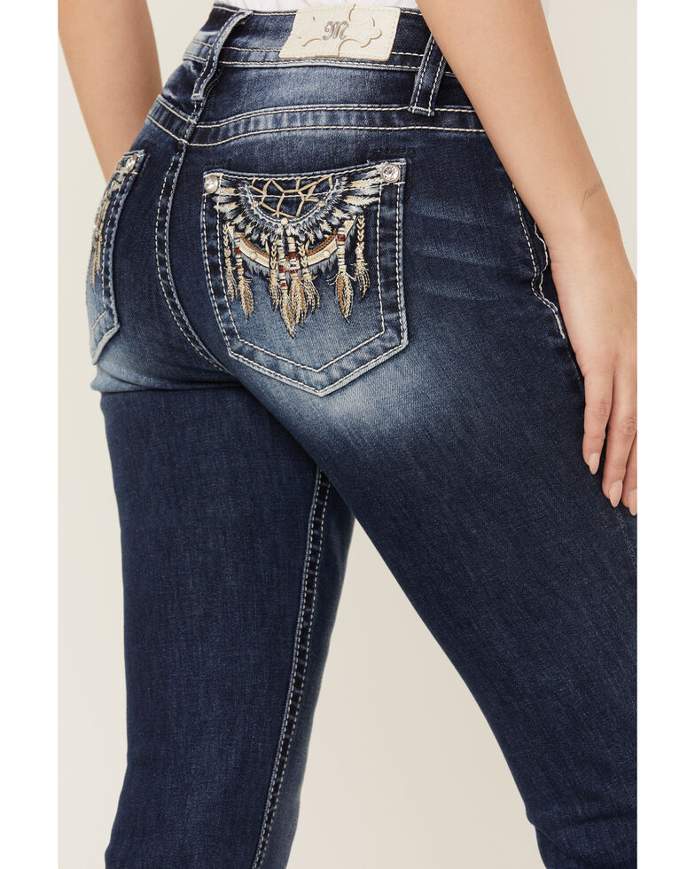 Miss Me Women's Embroidered Dream Catcher Pocket Bootcut Jeans, Blue, hi-res