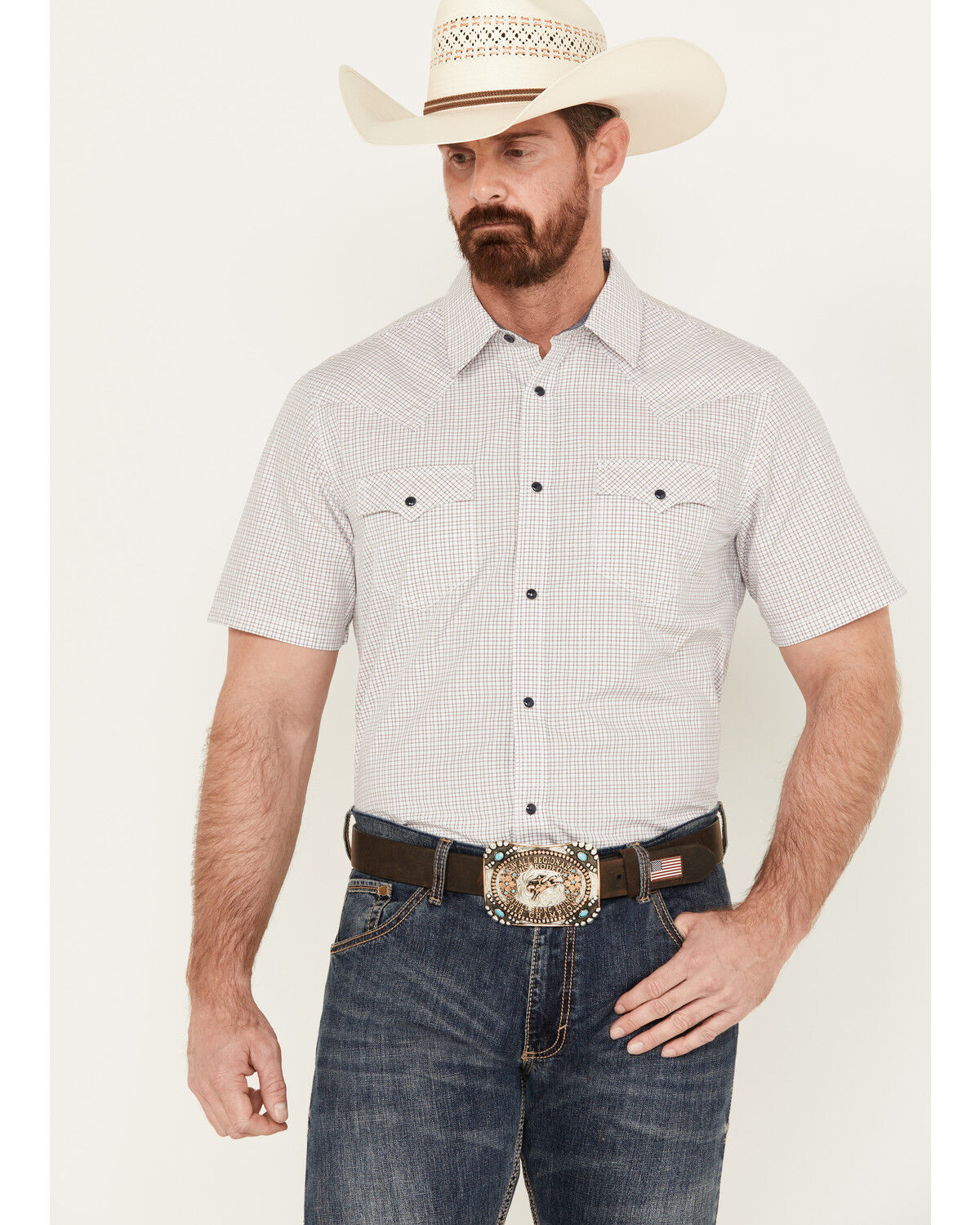 Image #1 - Cody James Men's Lake Travis Plaid Print Short Sleeve Snap Western Shirt - Big, White, hi-res