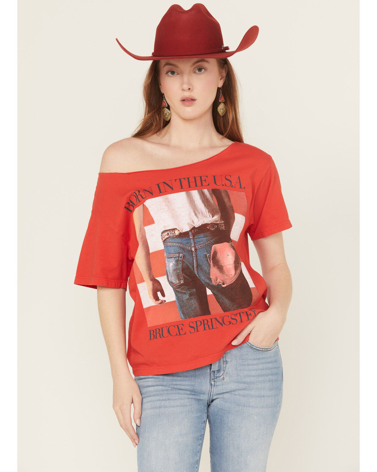 Image #1 - Day Dreamer Women's Bruce Springsteen Born In The USA Short Sleeve Graphic Tee, Red, hi-res