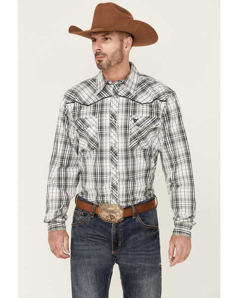 Cowboy Hardware Men's Hermosillo Large Plaid Print Long Sleeve Pearl Snap Western Shirt , Black, hi-res