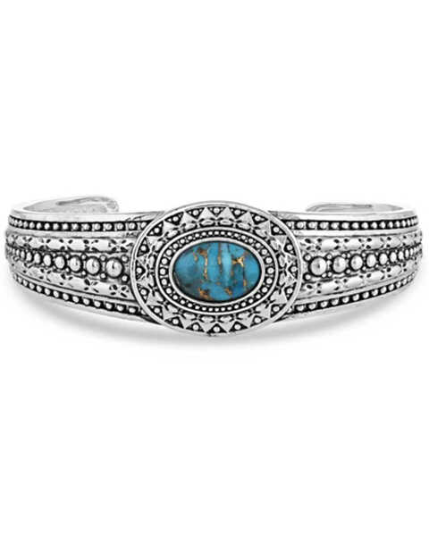Montana Silversmiths Women's At The Center Turquoise Belt Buckle, Silver, hi-res