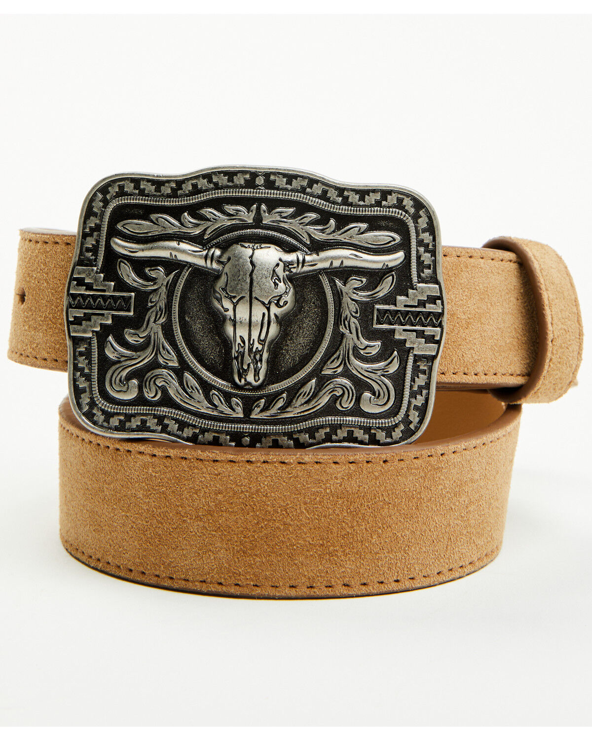 Image #1 - Cody James Boys' Rustler Steerhead Buckle Belt, Brown, hi-res