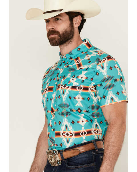 Image #2 - Rock & Roll Denim Men's Tek Southwestern Print Short Sleeve Snap Western Shirt , Turquoise, hi-res