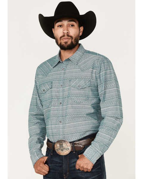 Cody James Men's Sharp Southwestern Print Pearl Snap Western Shirt , Blue, hi-res