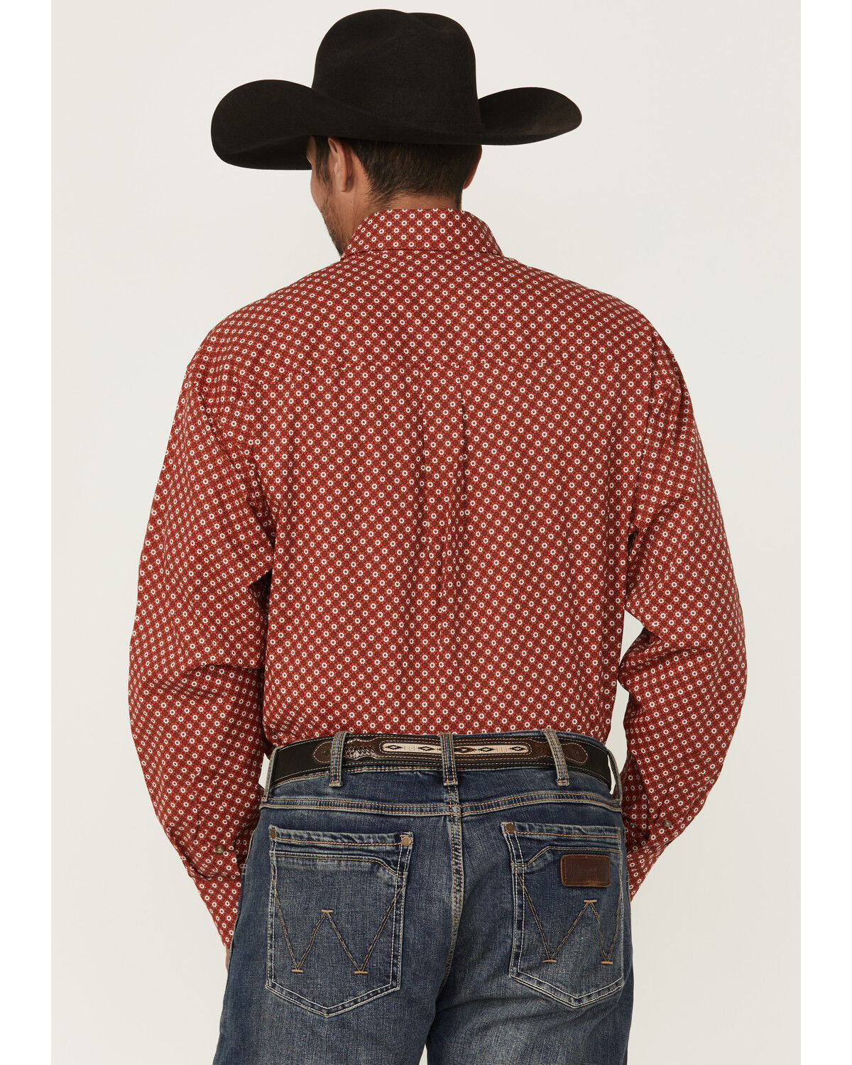 Image #4 - George Strait by Wrangler Men's Geo Print Long Sleeve Button-Down Stretch Western Shirt - Big, Red, hi-res