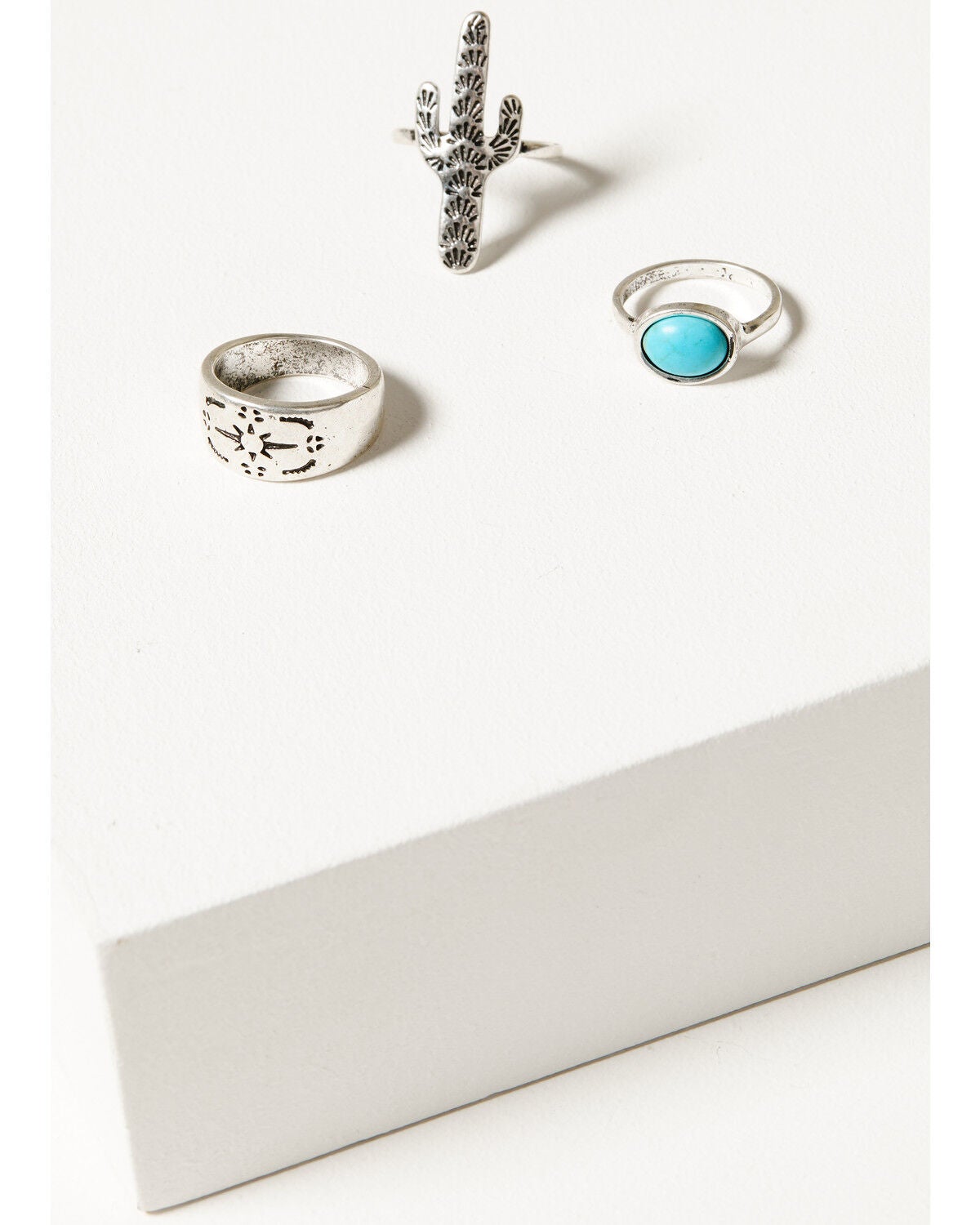 Image #1 - Shyanne Women's Cactus Turquoise Rings - 3-Piece, Silver, hi-res