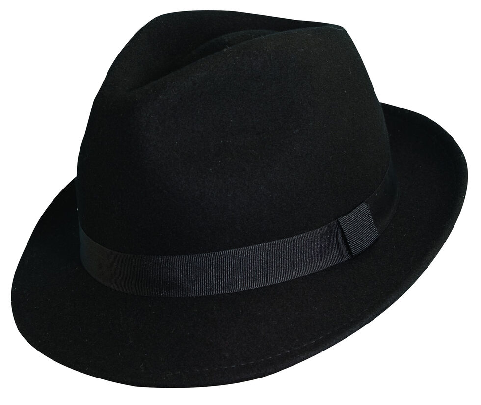 Scala Fashion Black Wool Felt with Grosgrain Trim Fedora Hat, Black, hi-res