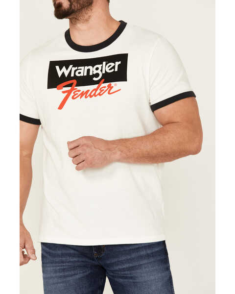 Image #3 - Wrangler X Fender Men's Logo Graphic Ringer T-Shirt , White, hi-res