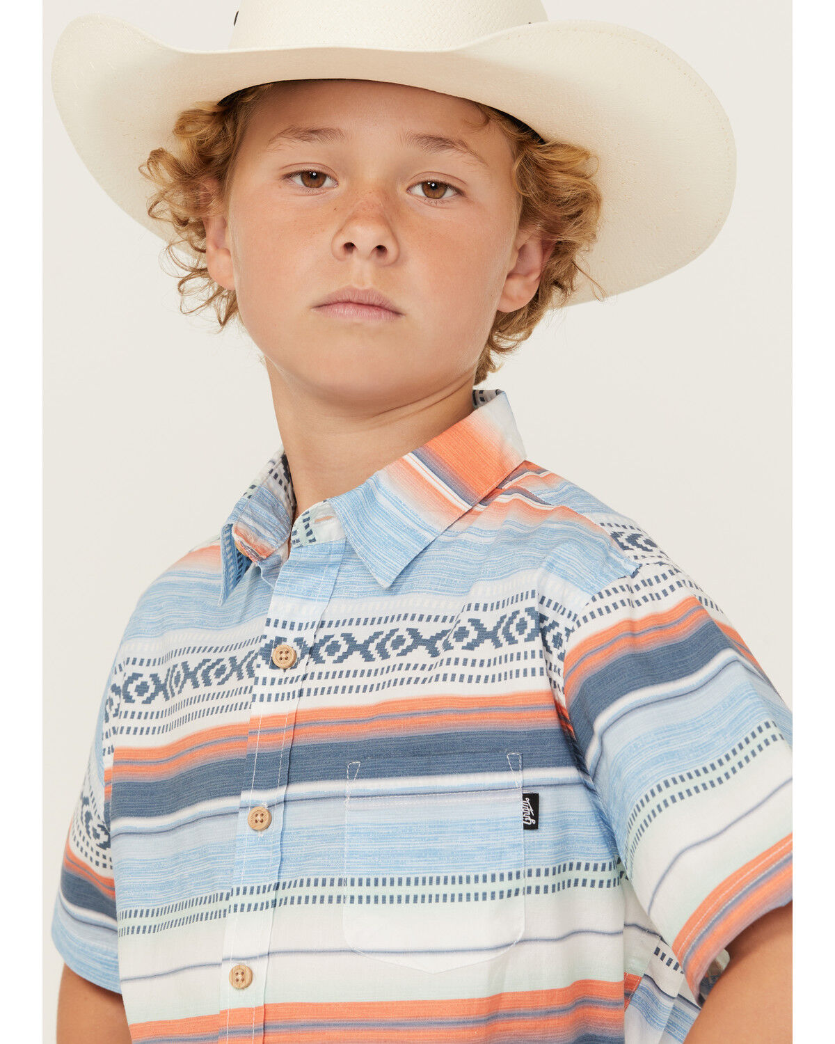 Image #2 - GROM Boys' Mesa Striped Short Sleeve Button Down Shirt, Blue, hi-res